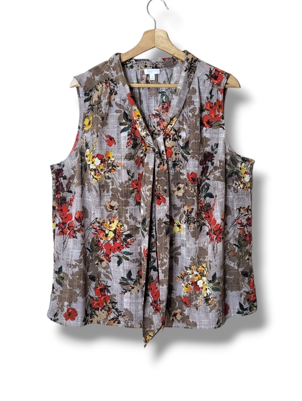 Talbots Sleeveless Tie Neck Floral Top Size 2X